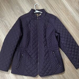 LAUNDRY BY SHELLI SEGAL Jacket Purple Quilted Long Sleeve Zip Front. Coat